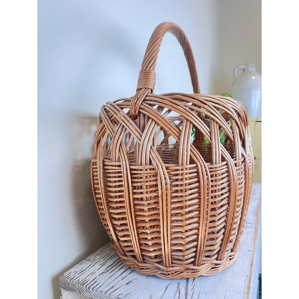 Vintage Polish Willow Wicker Woven High Arch Gathering Basket 20” x 16” Country